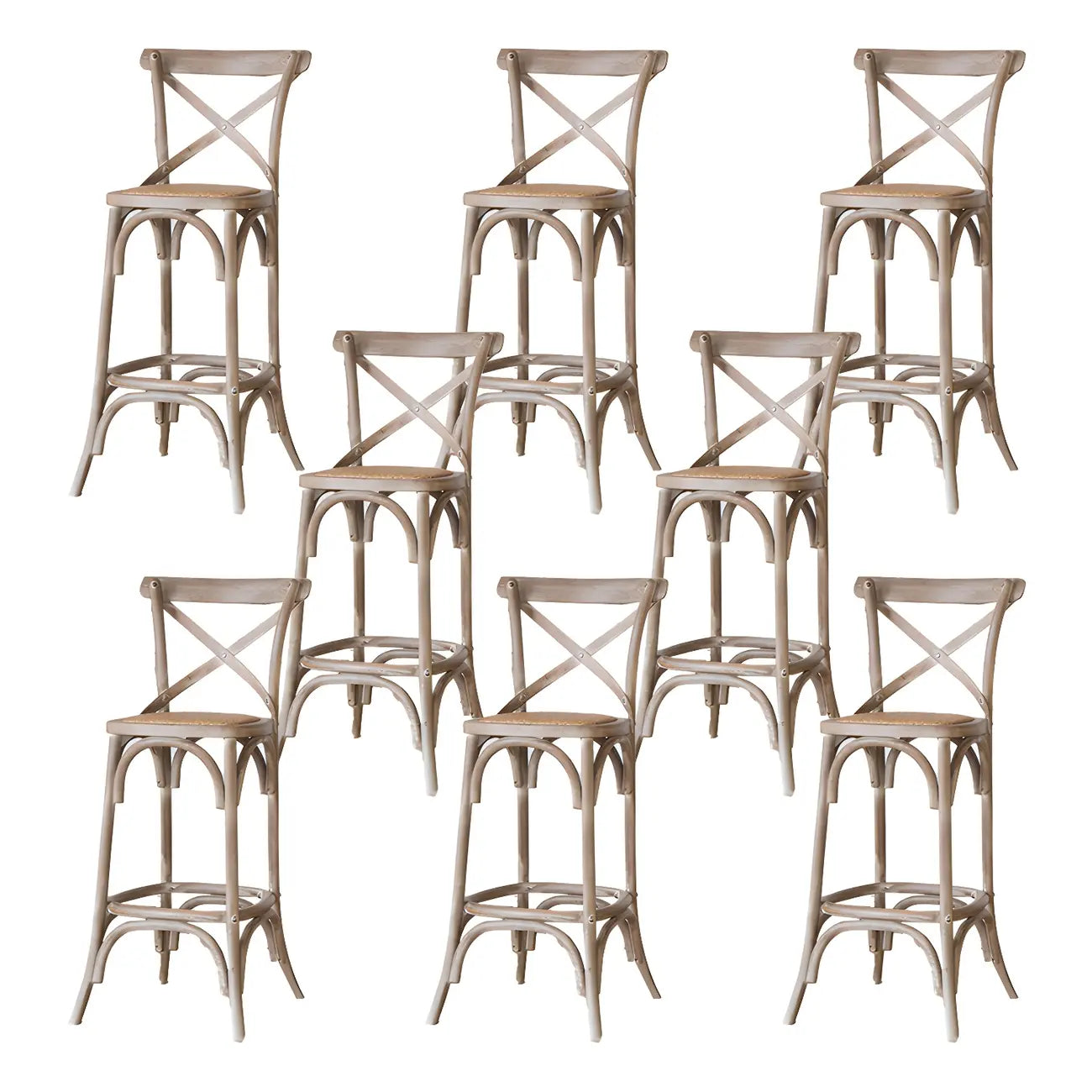Rustic Solid Wood Wicker Cross Back Bar Stool in Brown/ Grey