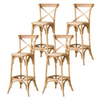 Rustic Solid Wood Wicker Cross Back Bar Stool in Brown/ Grey