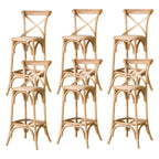Rustic Solid Wood Wicker Cross Back Bar Stool in Brown/ Grey