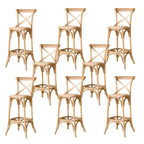 Rustic Solid Wood Wicker Cross Back Bar Stool in Brown/ Grey