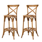 Rustic Solid Wood Wicker Cross Back Bar Stool in Brown/ Grey