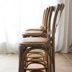 Rustic Solid Wood Wicker Cross Back Bar Stool in Brown/ Grey
