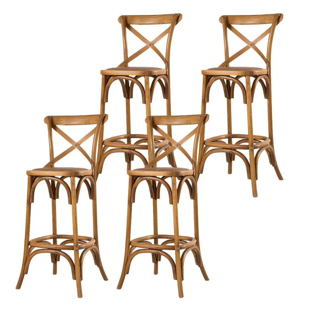 Rustic Solid Wood Wicker Cross Back Bar Stool in Brown/ Grey
