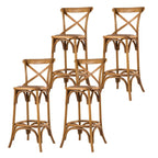 Rustic Solid Wood Wicker Cross Back Bar Stool in Brown/ Grey