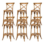 Rustic Solid Wood Wicker Cross Back Bar Stool in Brown/ Grey