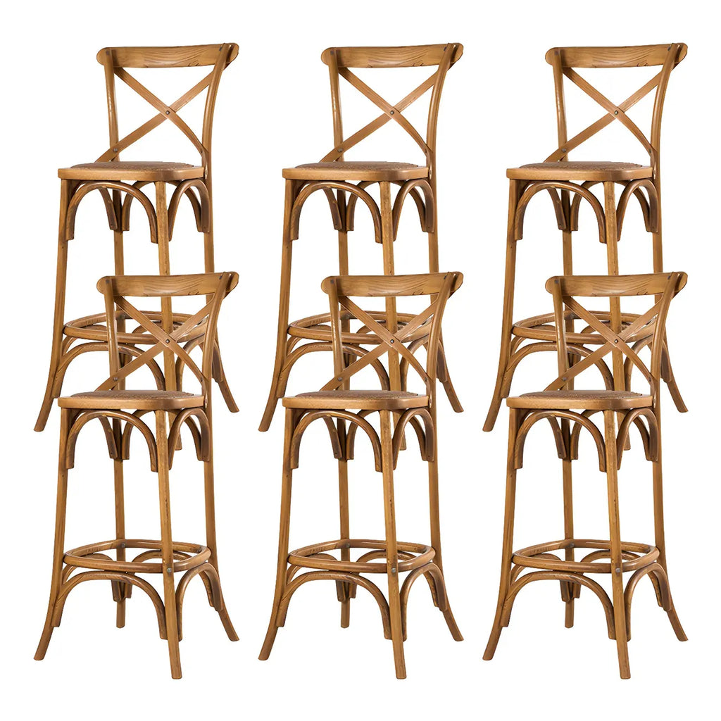 Rustic Solid Wood Wicker Cross Back Bar Stool in Brown/ Grey