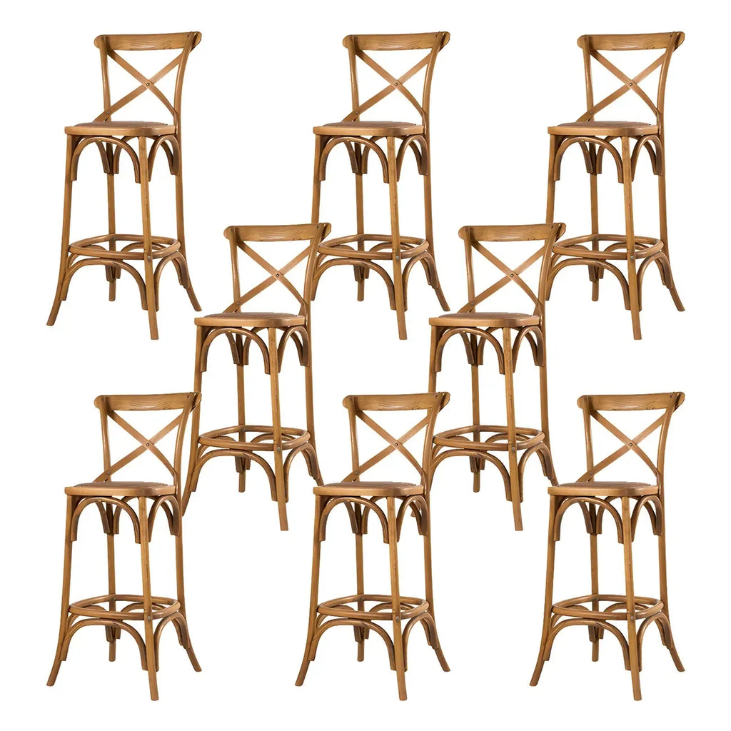 Rustic Solid Wood Wicker Cross Back Bar Stool in Brown/ Grey
