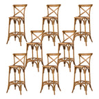 Rustic Solid Wood Wicker Cross Back Bar Stool in Brown/ Grey