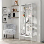 Black Metal Frame Glass Shelves Curio Cabinet