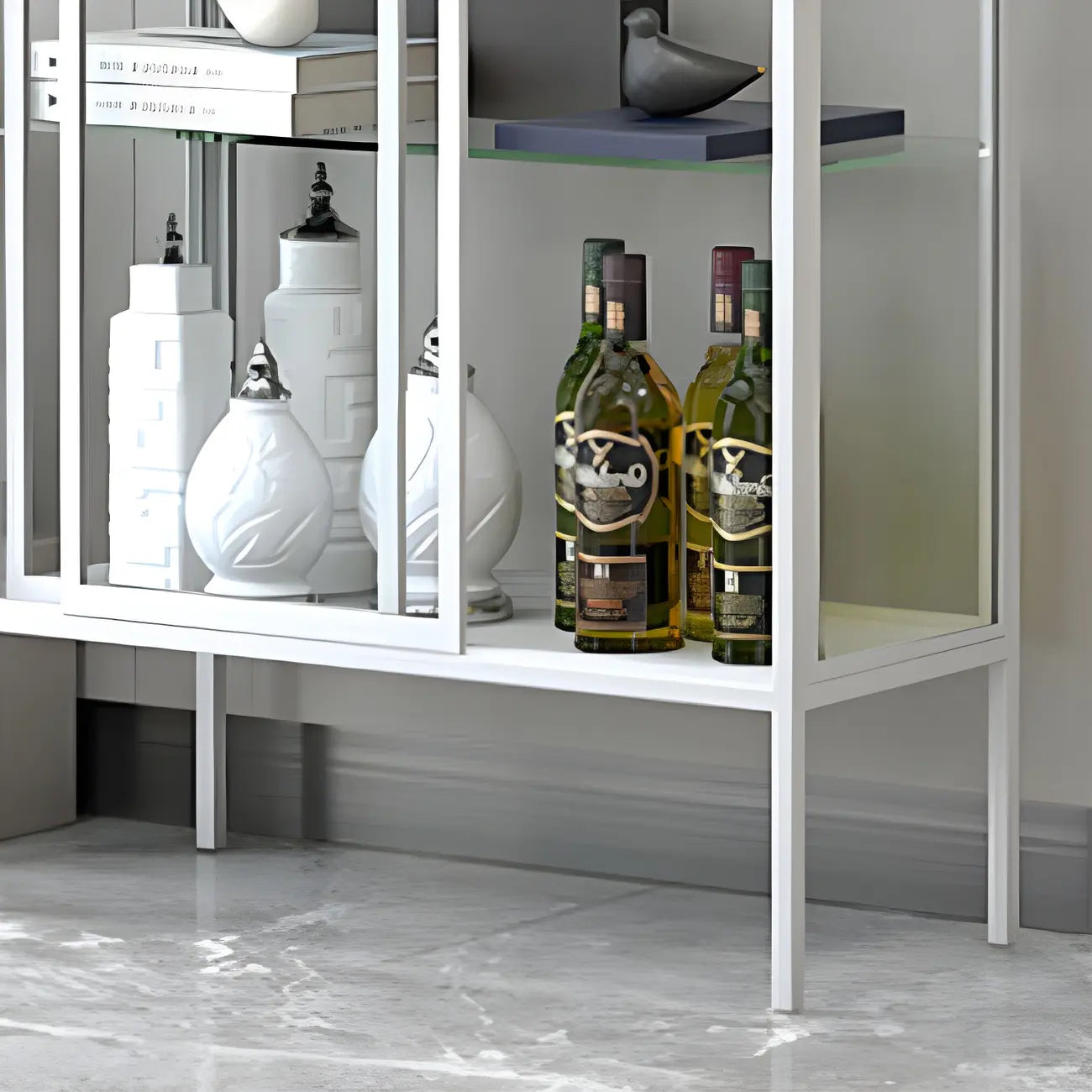Black Metal Frame Glass Shelves Curio Cabinet