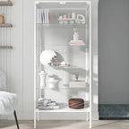 Black Metal Frame Glass Shelves Curio Cabinet