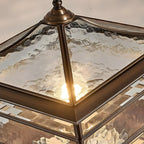 Brass Square Metal Glass Palace-Shape Wired Post Cap Light