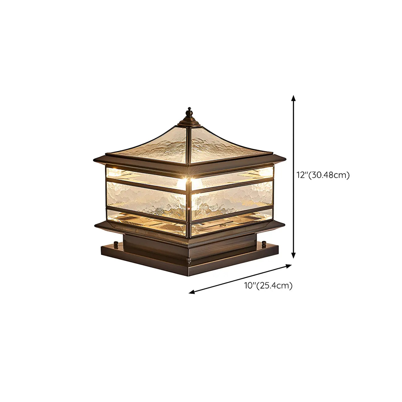 Brass Square Metal Glass Palace-Shape Wired Post Cap Light