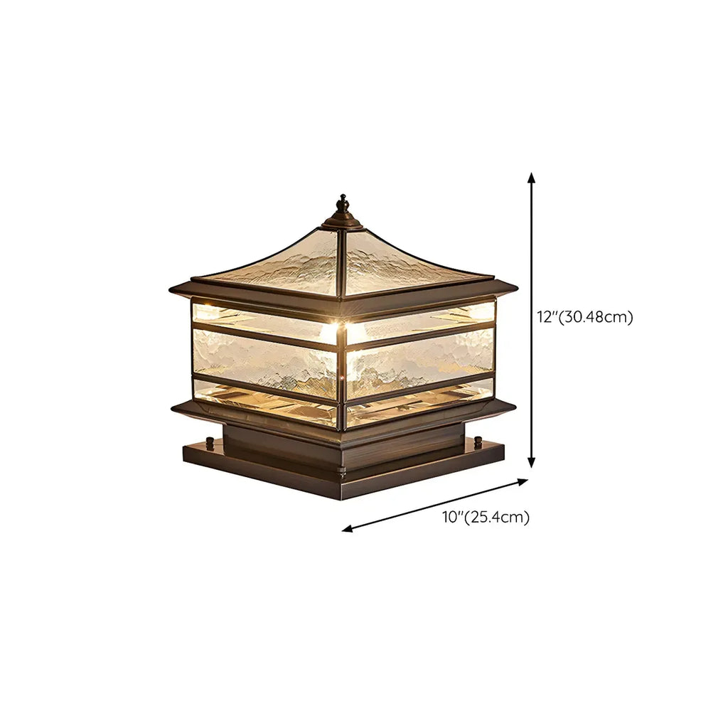Brass Square Metal Glass Palace-Shape Wired Post Cap Light