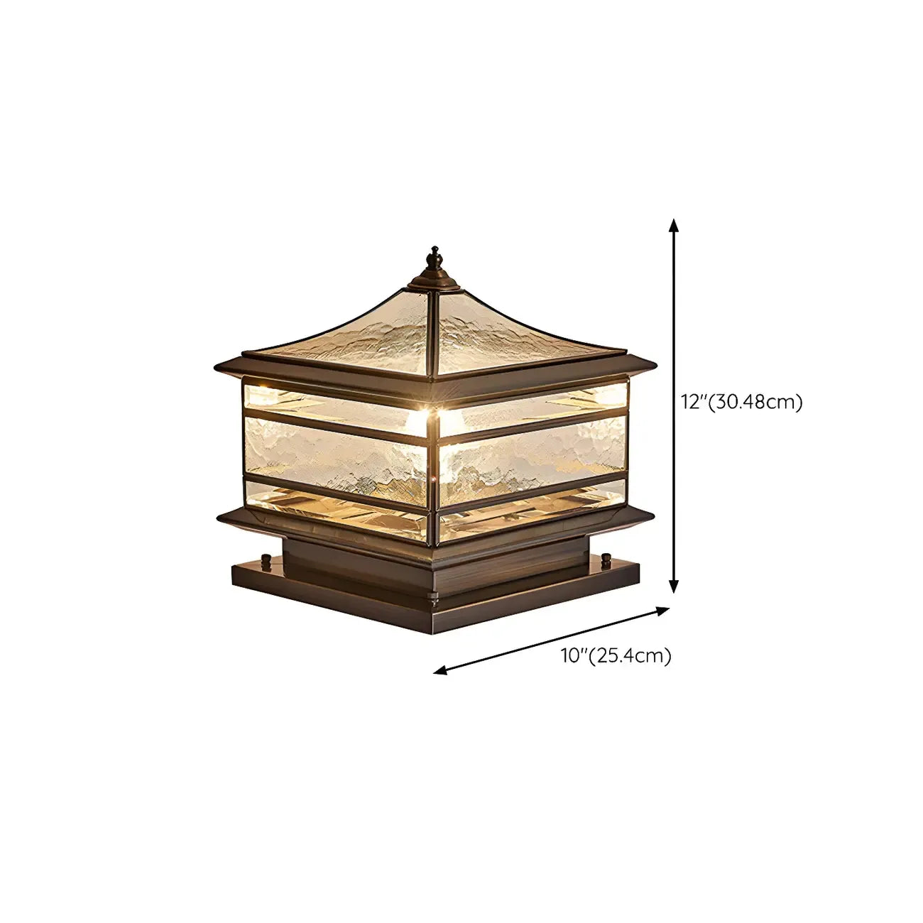 Brass Square Metal Glass Palace-Shape Wired Post Cap Light