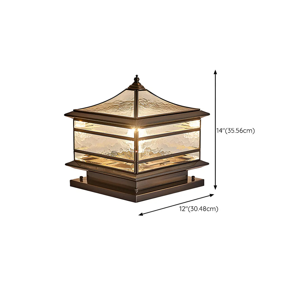 Brass Square Metal Glass Palace-Shape Wired Post Cap Light