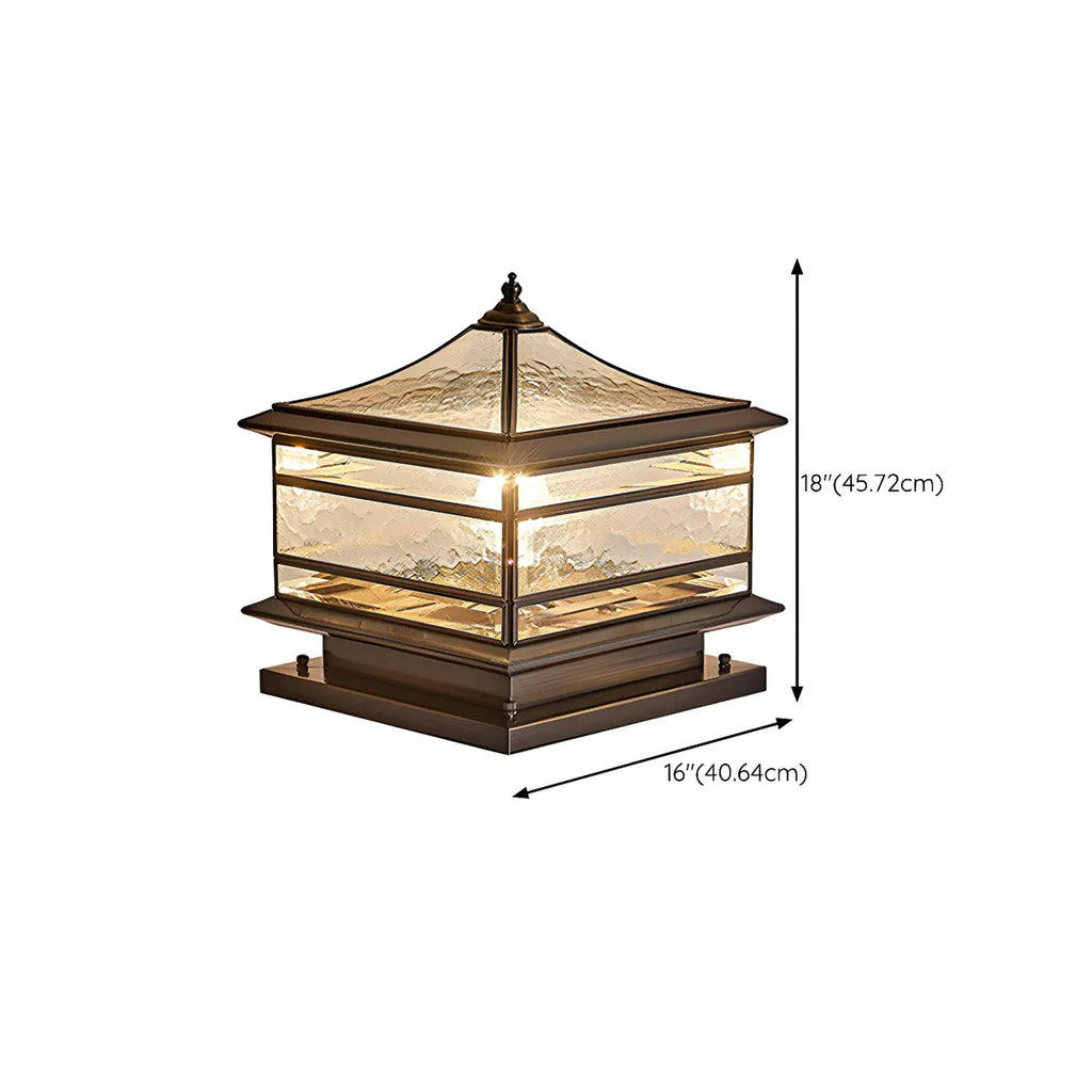 Brass Square Metal Glass Palace-Shape Wired Post Cap Light