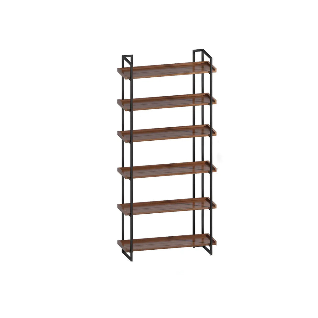 5-Shelf Industrial Metal Wood Brown Display Bookcase