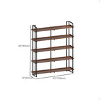 5-Shelf Industrial Metal Wood Brown Display Bookcase