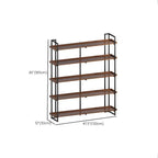 5-Shelf Industrial Metal Wood Brown Display Bookcase