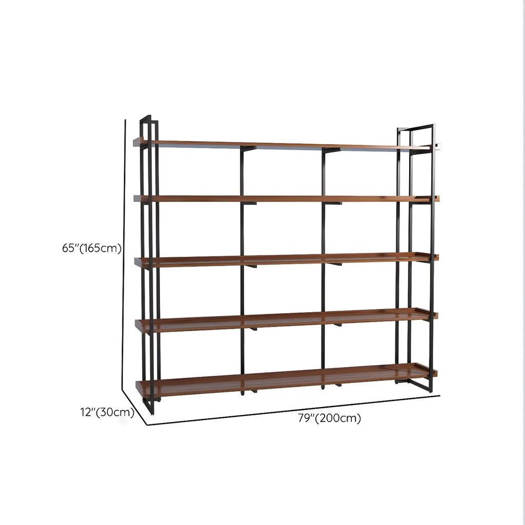 5-Shelf Industrial Metal Wood Brown Display Bookcase
