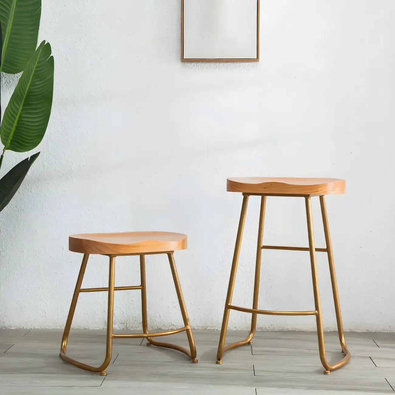Counter Height Comfortable Metal Wood Glam Bar Stools
