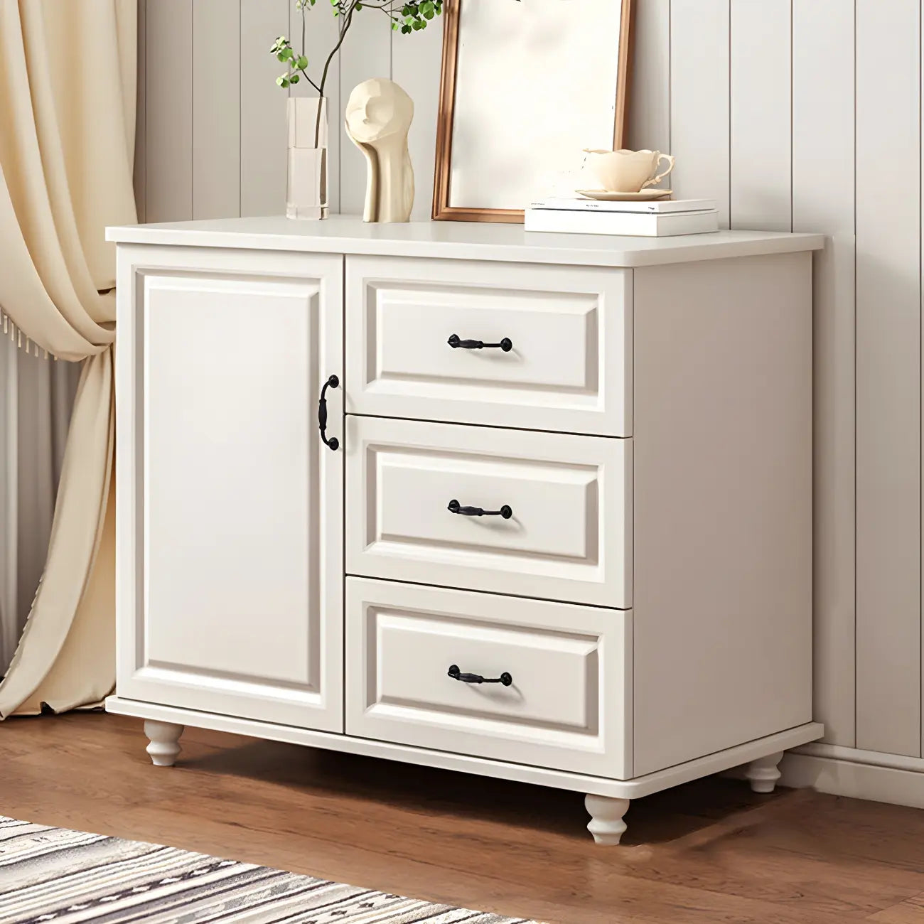 Classic White-Brown Wood Metal Storage Combo Dresser