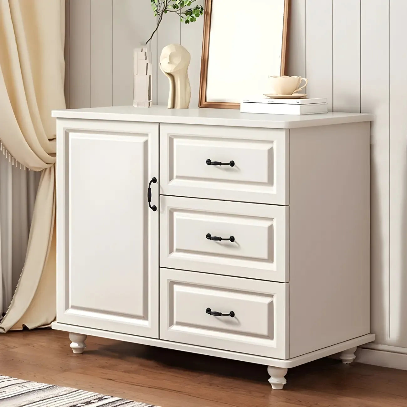 Classic White-Brown Wood Metal Storage Combo Dresser