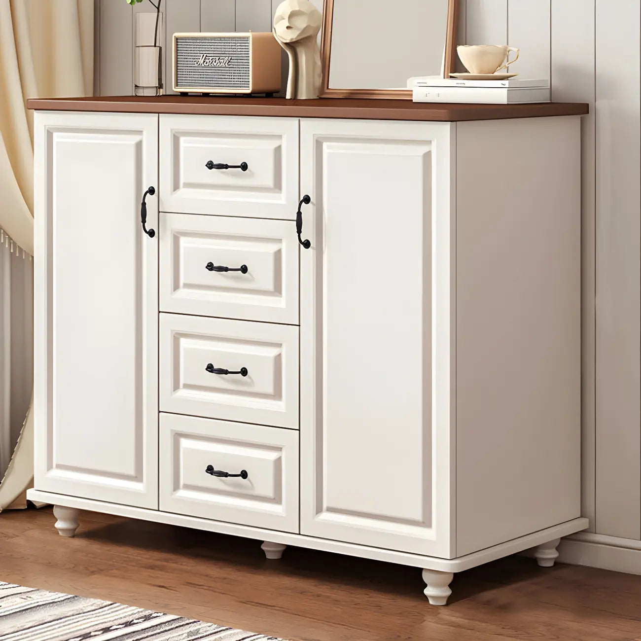 Classic White-Brown Wood Metal Storage Combo Dresser