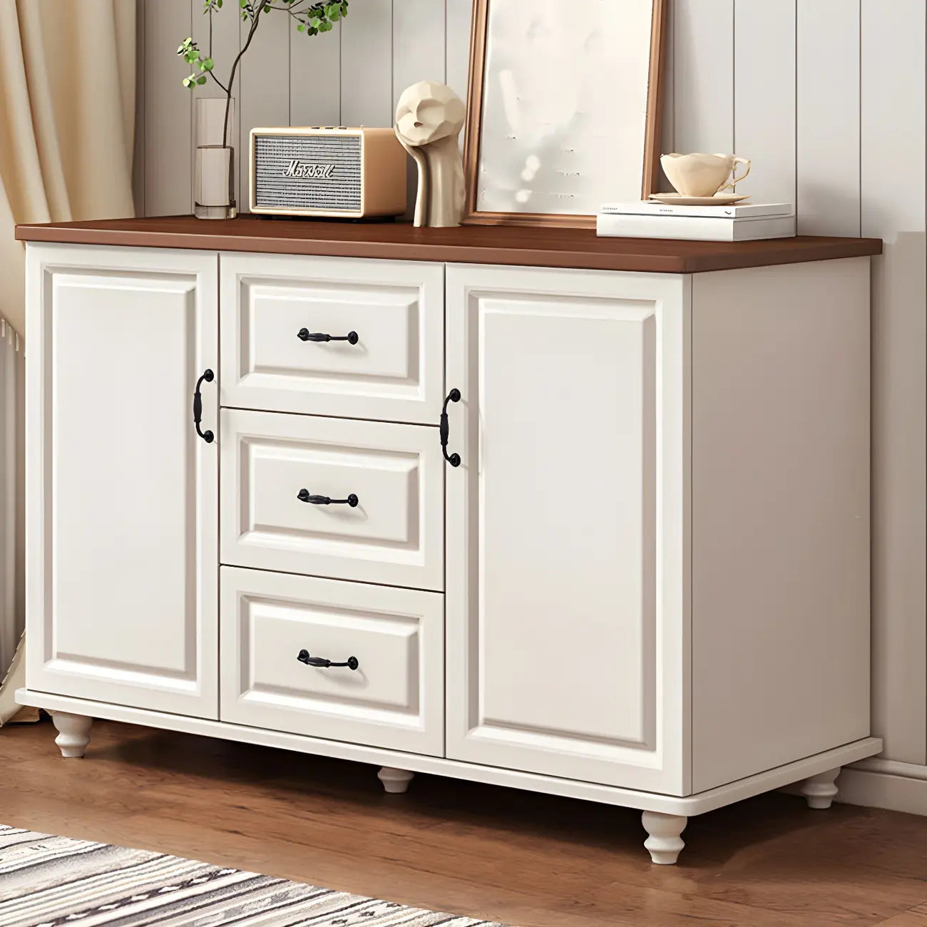 Classic White-Brown Wood Metal Storage Combo Dresser