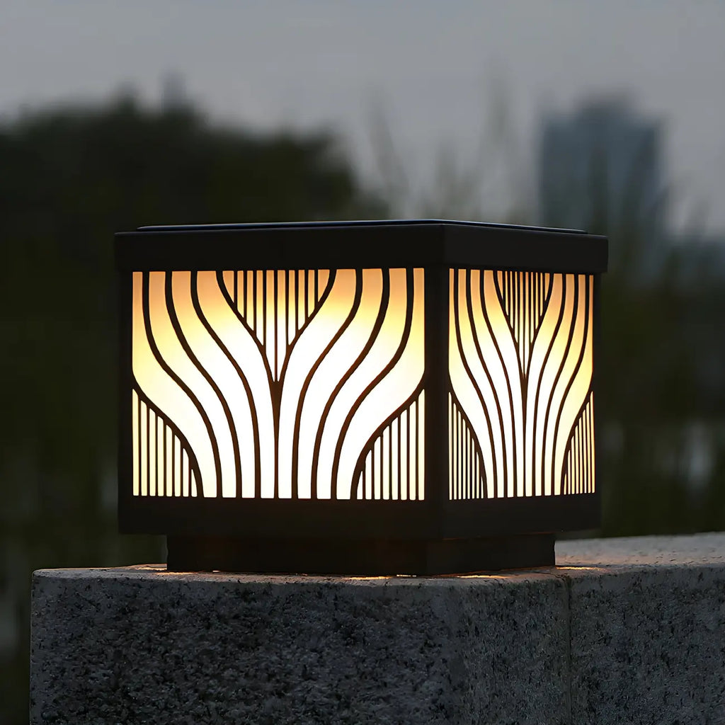 Black Striped Waterproof Solar Outdoor Post Lights
