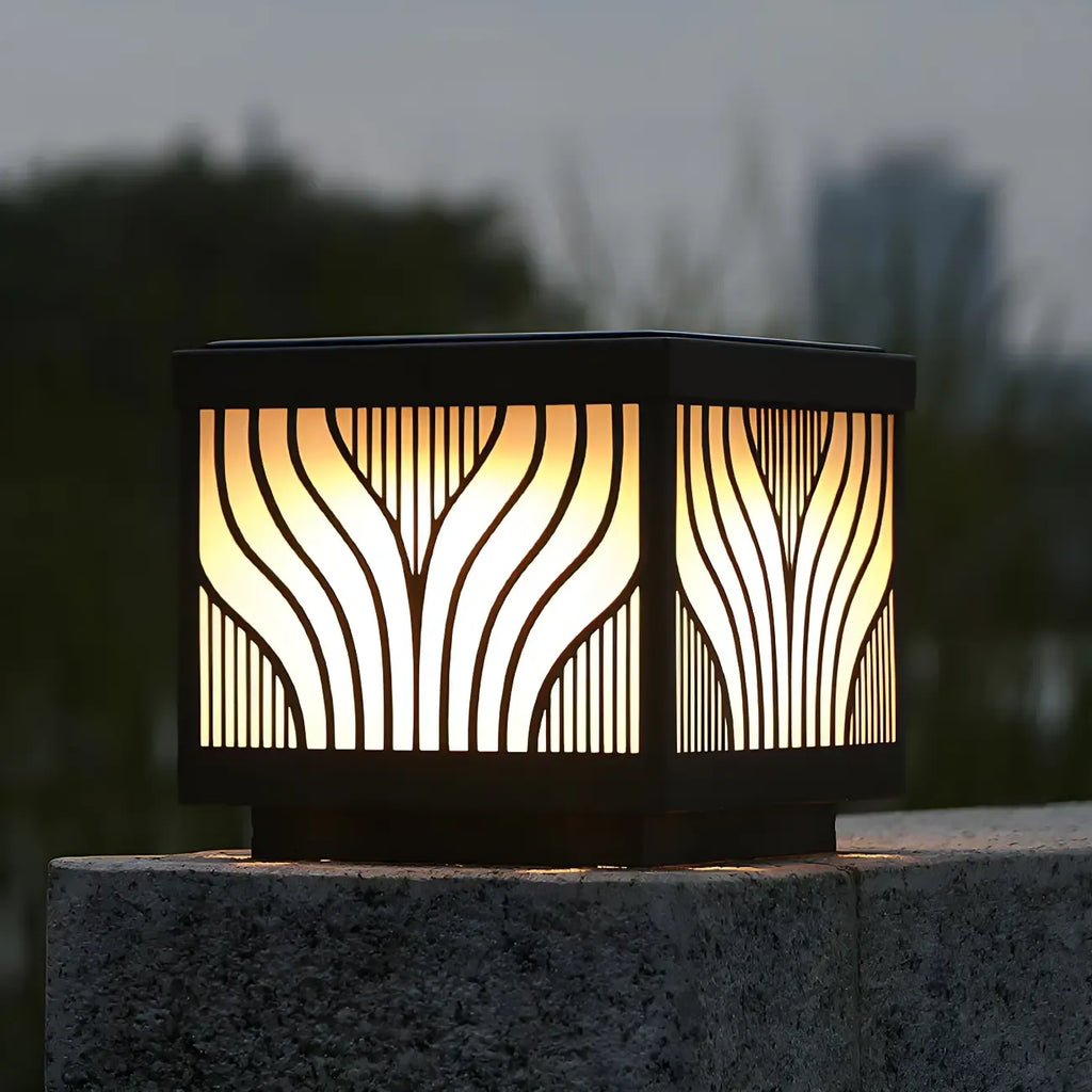 Black Striped Waterproof Solar Outdoor Post Lights