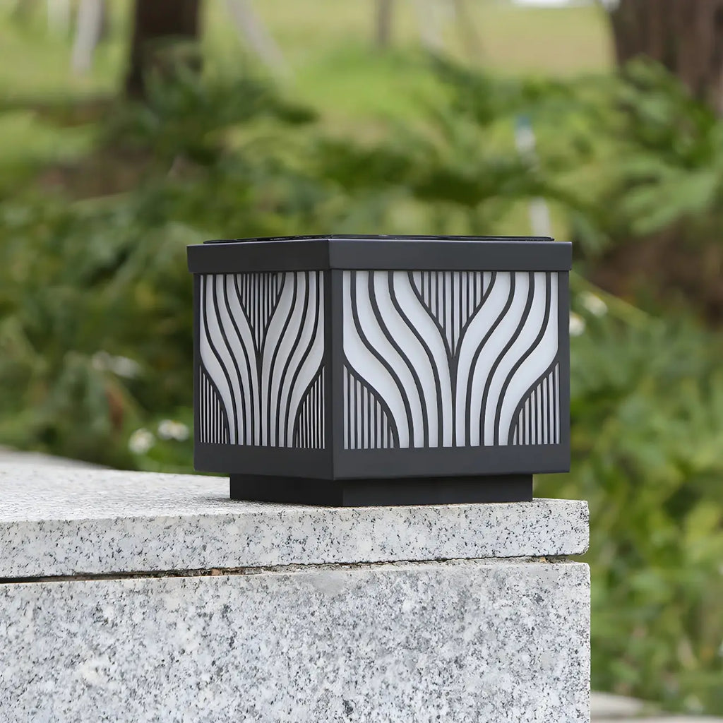 Black Striped Waterproof Solar Outdoor Post Lights