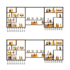 Black Metal Wall-Mounted Wine Rack with Stemware Holder