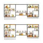 Black Metal Wall-Mounted Wine Rack with Stemware Holder