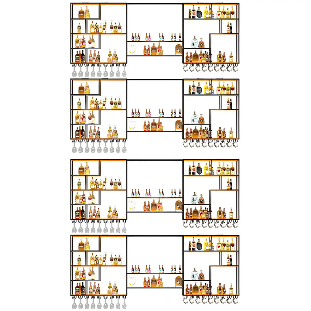 Black Metal Wall-Mounted Wine Rack with Stemware Holder