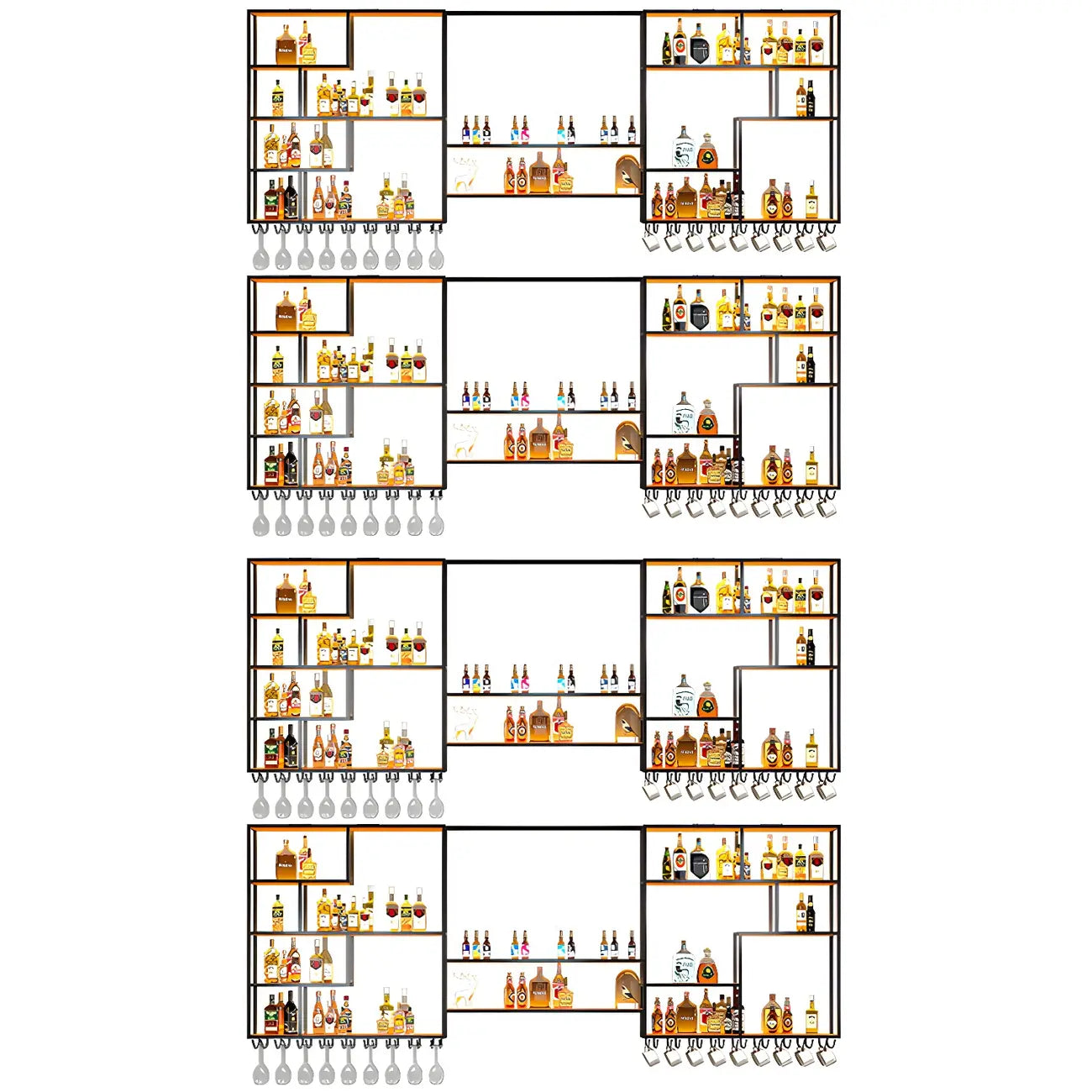 Black Metal Wall-Mounted Wine Rack with Stemware Holder