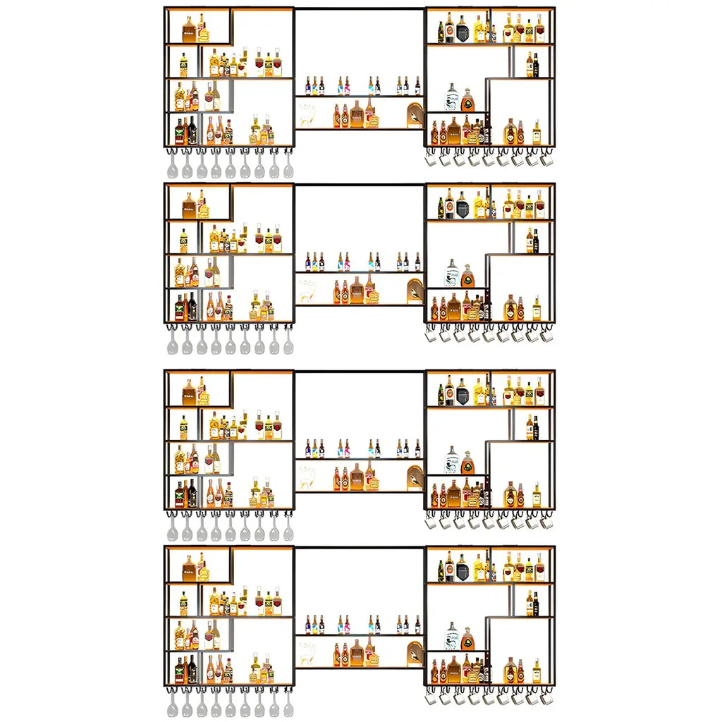 Black Metal Wall-Mounted Wine Rack with Stemware Holder