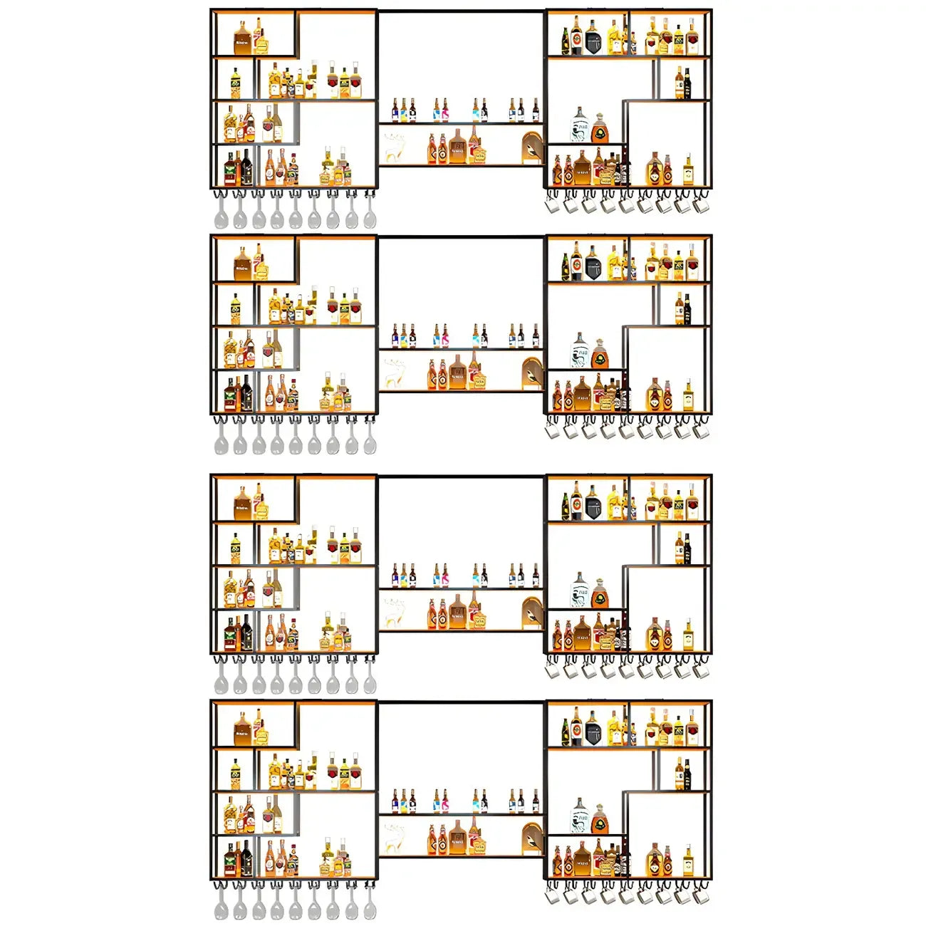 Black Metal Wall-Mounted Wine Rack with Stemware Holder