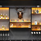 Black Metal Wall-Mounted Wine Rack with Stemware Holder