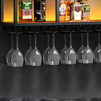 Black Metal Wall-Mounted Wine Rack with Stemware Holder