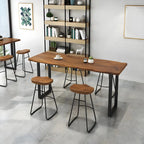 Pine Wood Rectangular Metal Base Bar Table Brown
