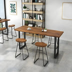 Pine Wood Rectangular Metal Base Bar Table Brown