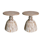 Rustic Natural Wood Pedestal Round Side Table for Living Room