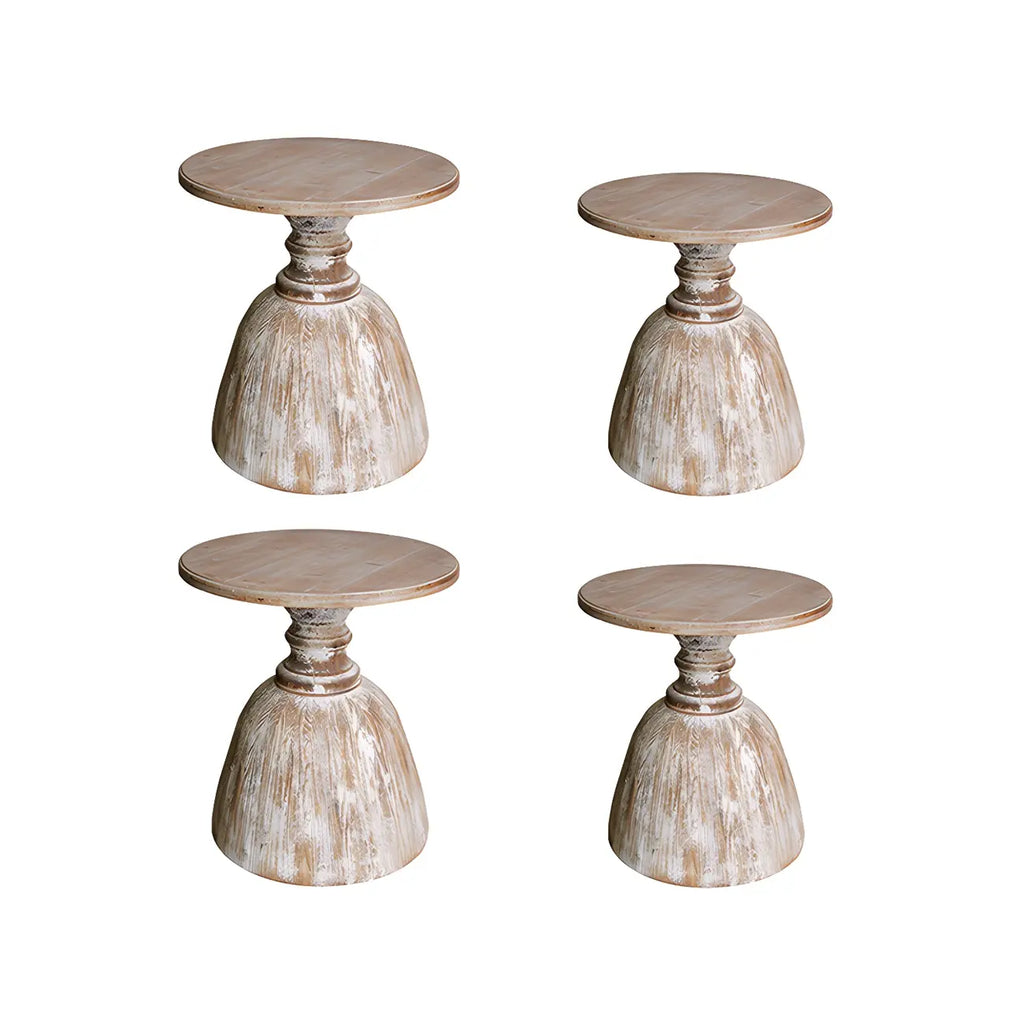 Rustic Natural Wood Pedestal Round Side Table for Living Room
