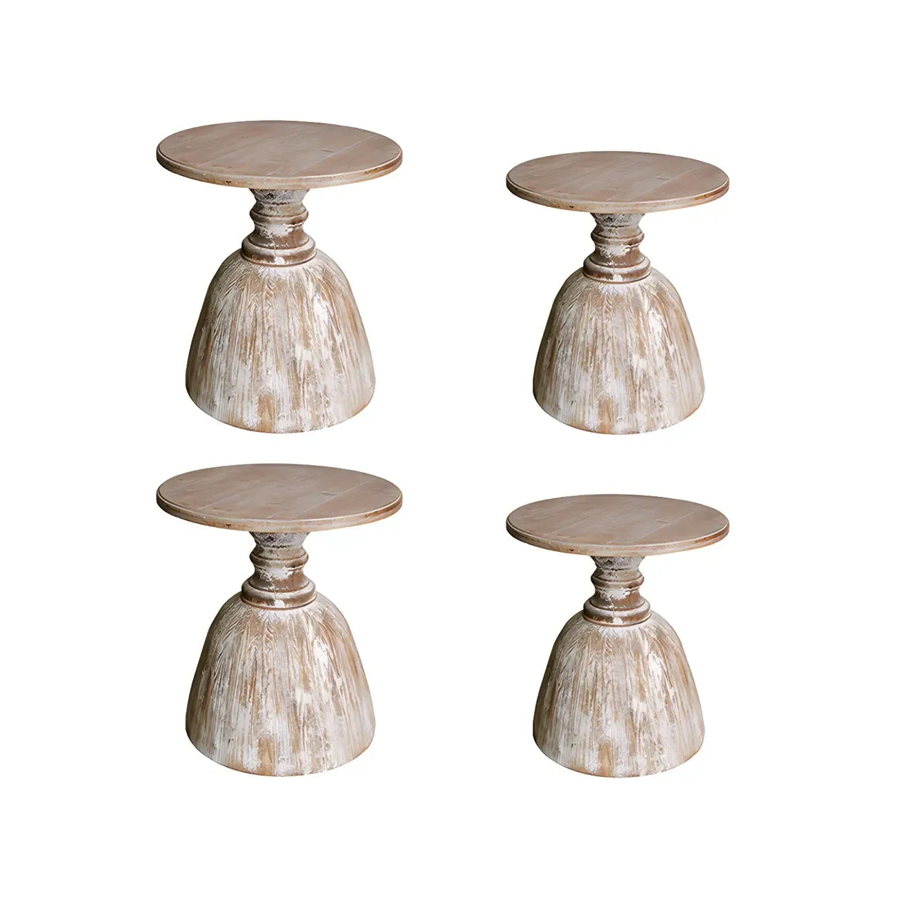 Rustic Natural Wood Pedestal Round Side Table for Living Room