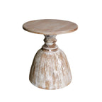 Rustic Natural Wood Pedestal Round Side Table for Living Room