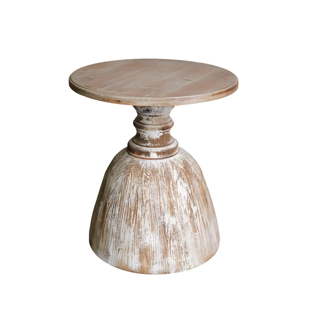 Rustic Natural Wood Pedestal Round Side Table for Living Room