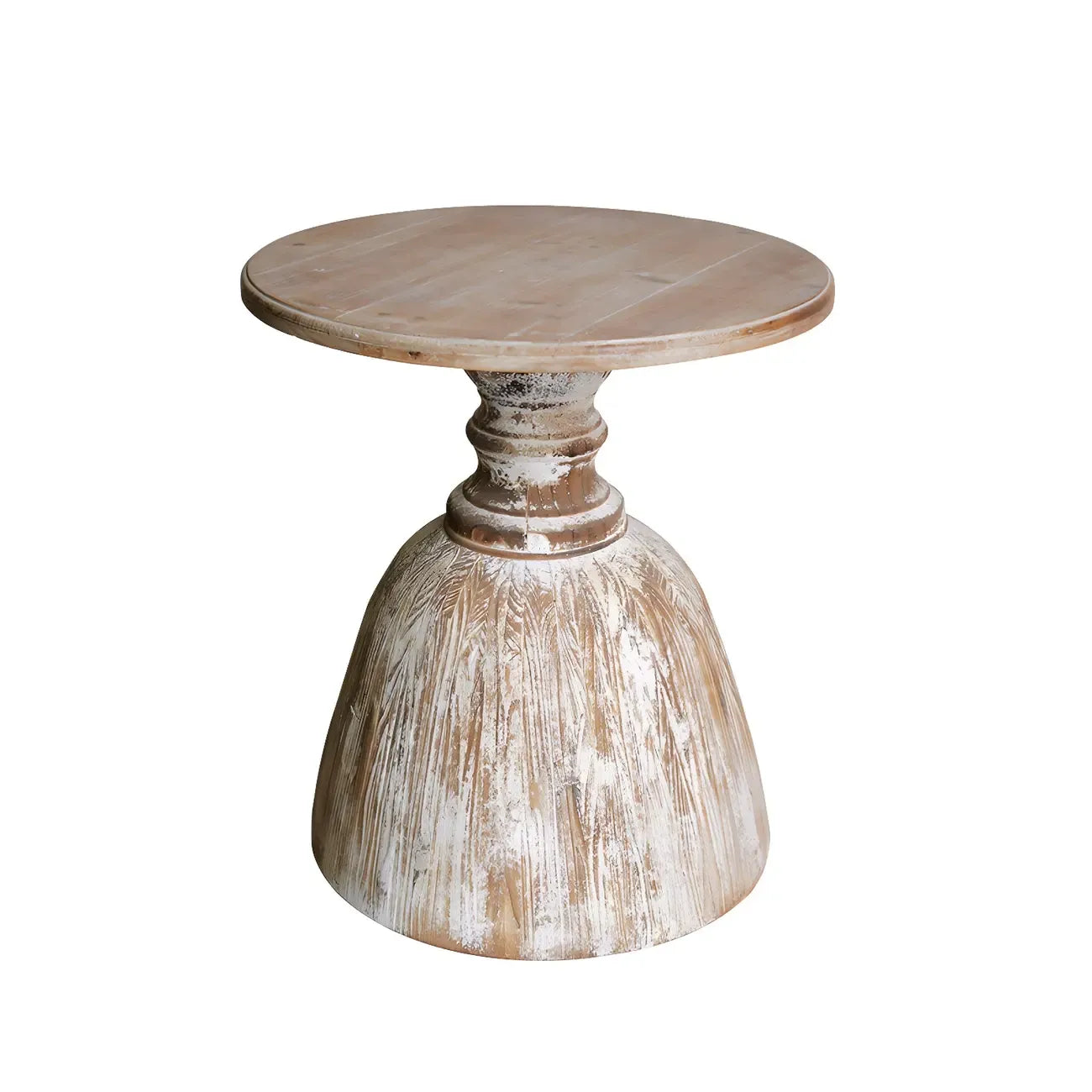 Rustic Natural Wood Pedestal Round Side Table for Living Room