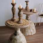 Rustic Natural Wood Pedestal Round Side Table for Living Room